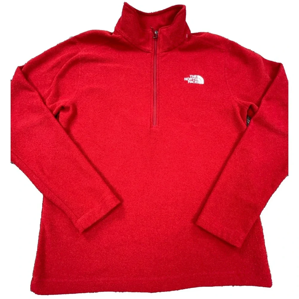 North‎ Face Sweater Men Medium Red Pullover Fleece Jacket Waffle Knit Hal Zip
